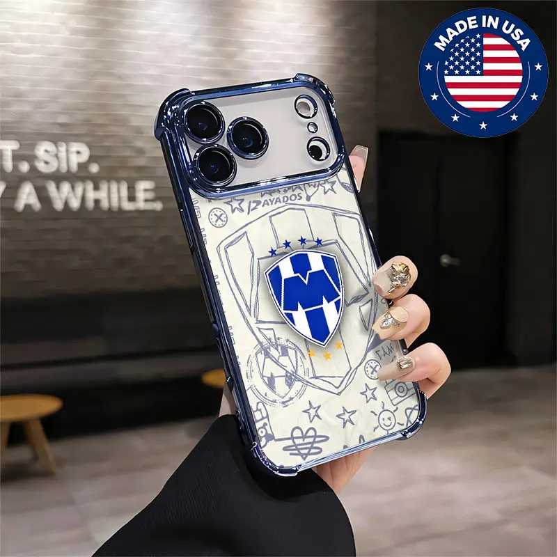 CF Monterrey Rayados Liga MX Patterned Custom Fashion Silicone Cellphone Case - Protective TPU Cover with Airbag Corners, Drop Proof, Scratch Resistant for Various iPhones (16/15/14/13/12 Plus/Pro Max), Customized, Shockproof