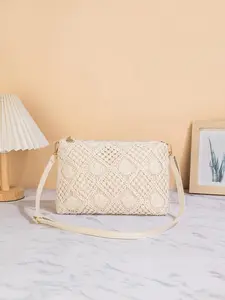 Korean Style Cotton Rope Crossbody Bag, Trendy Woven Straw Shoulder Bag, Envelope Beach Bag, Fashionable Handbag for Women