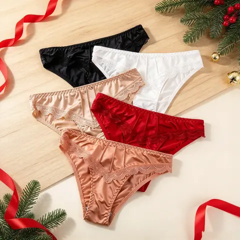 Women's 5-Piece Low-Waist Seamless Underwear Set - Multicolor, Soft Fit, Light Silky Stretch, Floral Lace Trim, Lingerie for Honeymoon, Wedding Night