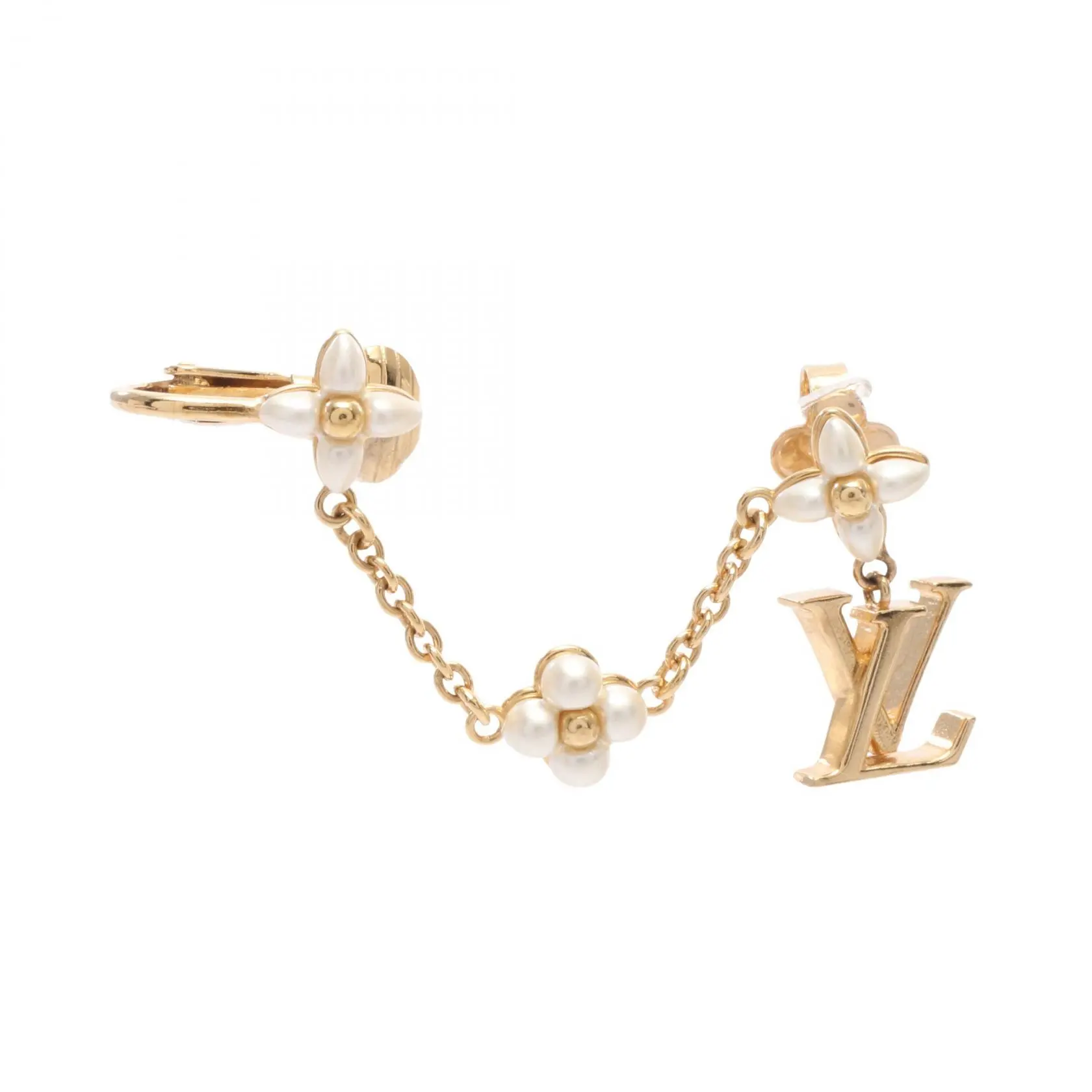 Pre-owned Louis Vuitton Faux Pearl Small Leather Goods LV Floregram Earring