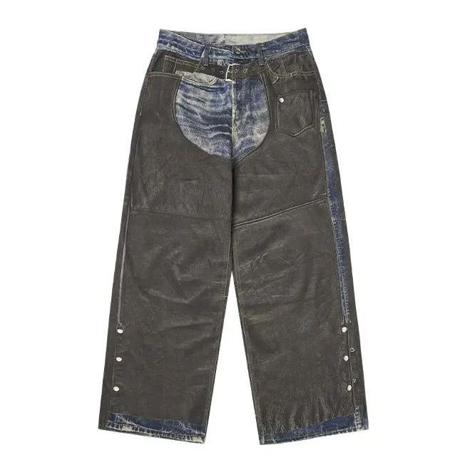 Inflation Men's 100% Cotton Mid-Rise Body-Fitting Straight Leg Spliced Digital Print Denim Pants - Height-Enhancing Casual All-Season Trendy Streetwear, , Mid-Rise, Print, Body-Fitting Styles, Mid-Rise Men's Pants, Print Men's Pants