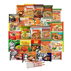 Thai President Limited Thai Ramen Noodles Variety Pack with Mama Soup & Wai Wai Quick Instant Noodle 15 Pack with Chopsticks 18 Piece Set Authentic Thai Flavors - Food