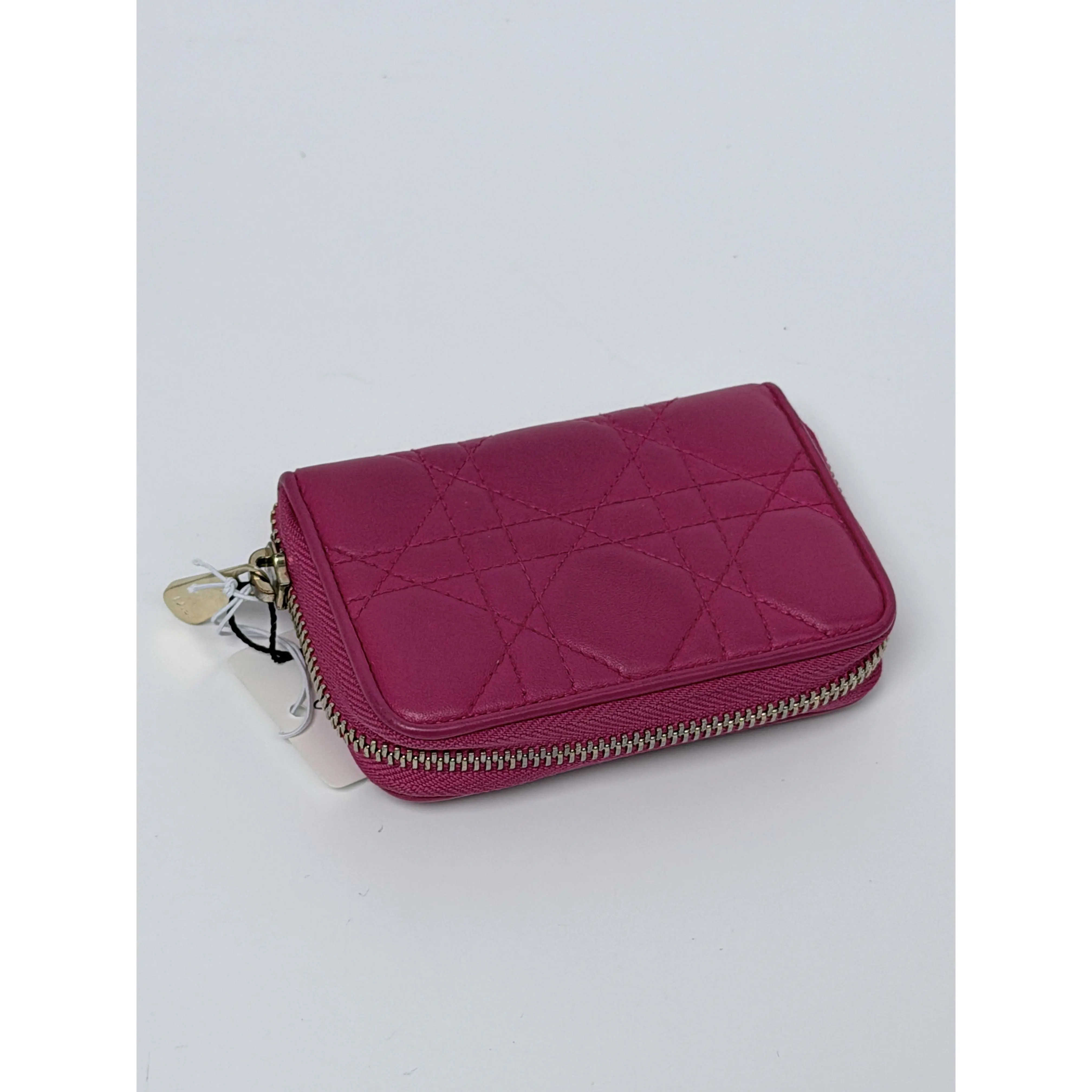 Pre-owned Dior leather wallet Christian Lady Zip Around Card Holder Pink SH441DR