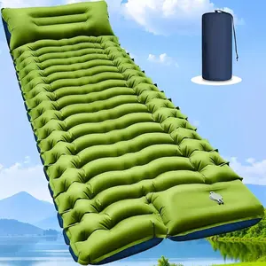 Outdoor Camping Sleeping Pad With Pillow, Ultra Light Inflatable Mattress, Built-In Foot Pump, Nylon Fabric, Suitable For Backpacking, Hiking, Tent Use, Camping Essentials Ultralight Double Inflatable Camping Pad