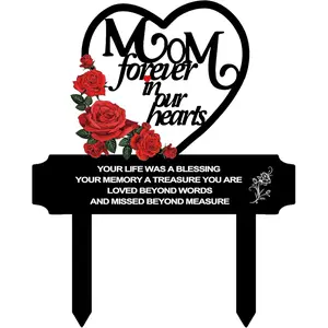 Memorial Stakes Cemetery Decorations for Mom Grave Decorations for Cemetery Waterproof Metal Black Grave Stake Plaques Memorial Gifts for Outdoor Yard Birthday Grave Decorations，9.8 x 12.2inch