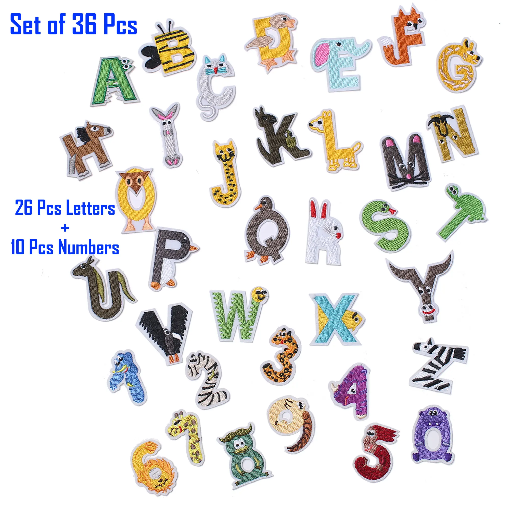 36PCS Iron-On Embroidered Alphabet Number Fabric Patches - A-Z Letters, 0-9 Numbers, Applique for Clothes, Bags, Hats for DIY Enthusiasts