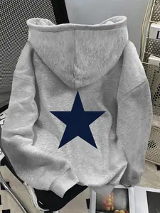 TikTok Viral Fleece Hooded Long Sleeve Casual/Streetwear Star Graphic Fitted Sweatshirt | Soft Warm Fabric, Stylish & Comfortable, Perfect for Daily Outings & Casual Lounging | Trendy Streetwear Essential Tops