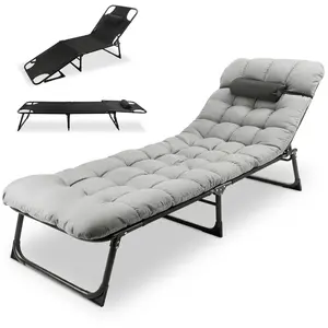 Foldable Camping Cots for Adults, Adjustable 3-Position Adults Reclining Folding Chaise, Outdoor Portable Folding Lounge Chair Sleeping Cots Bed with Pillow Mattress for Camping, Pool