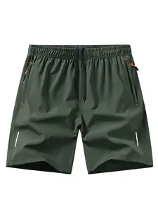 Men's Outdoor Sports Quick-Dry Lightweight Workout Shorts, Breathable Comfort Polyester Spandex Blend, Zipper Pockets, Reflective Strips, Drawstring Waistband