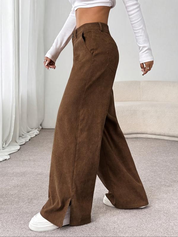 Women's Elegant Fashion Corduroy Pants, Fall Winter New Style Straight Leg Split Hem Long Trousers, Casual Wear for Women, Casual Lounge PantsGift Women's Elegant Fashion Corduroy Pants, Fall Winter New Style Straight Leg Split Hem Long Trousers, Casual Wear for Women, Casual Lounge PantsGift