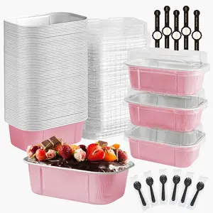 mini loaf pans with  and spoons 50 Pack,5.5 oz Rectangle mini individual cake tins Disposable Small  Foil Baking pans(50, )