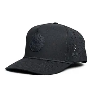 Brimz Supply Outdoor Performance Hat - Breathable Sweat Resistant Fitness Hats - Best for Golf, Running, Workouts, Fishing, Exercise - Moisture-Wicking 5-Panel Baseball Cap Snapback (Racing - Blackout)