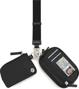 Nylon Wristlet Wallet with  for Women,RFID Dual Pouch Small Wallet with  Purse,ID Window & Wristlet Strap