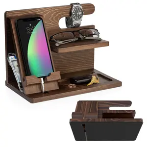 Nightstand Organizer For Men with Non-Slip Base - Premium Wood Phone Docking Station for Men - Wooden Docking Station Men - Hand Crafted Docking Station