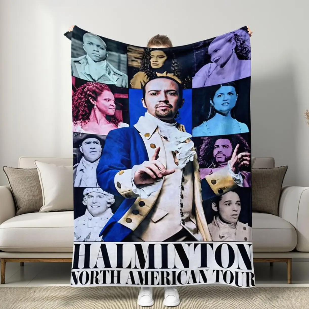 Hamilton Musical Themed Blanket, Artistic & Theatrical Style, Vibrant Show-Related Prints, Perfect for Bedroom & Broadway Fans' Space  Christmas gift