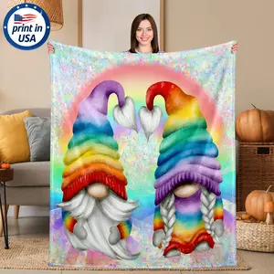 Flannel Throw Blanket with Colorful Gnome Rainbow Design, 280GSM Soft Cozy Warm Comfortable Lightweight Portable for Couch Bed Sofa Travel Camping, Cheerful Gift for Women Men Couples Valentine's Day Anniversary