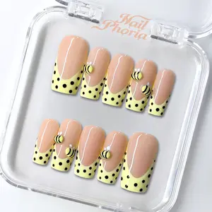 NailPhoria HONEY BUZZ -SUMMER Handmade Press-On Nails | Reusable, Salon-Quality, Long-Lasting, Glossy Design