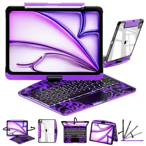 NAIDUN Latest 360 Swivel Keyboard with Y2K Style Transparent Purple Case for iPad Tablet Accessories Backlit Keys Scissor Mechanism Aesthetic Portable