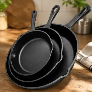 Premium 3-Piece Cast Iron Skillet Set – Non-Stick Frying Pans with Drip Spout, Ideal for Holiday Cooking, RV, and Camping Meals