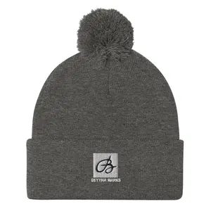 Dark Heather Grey B logo Pom-Pom Beanie
