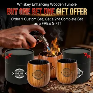 [Buy-one, Get-one-free] 2pcs Charred Wooden Whiskey Glasses Personalized Bourbon Drinking Glass Ideas Gifts for Men Husband, Dad, Brother, Whiskey Lovers Birthday Insulated Old Fashioned Glass Whiskey Tumbler