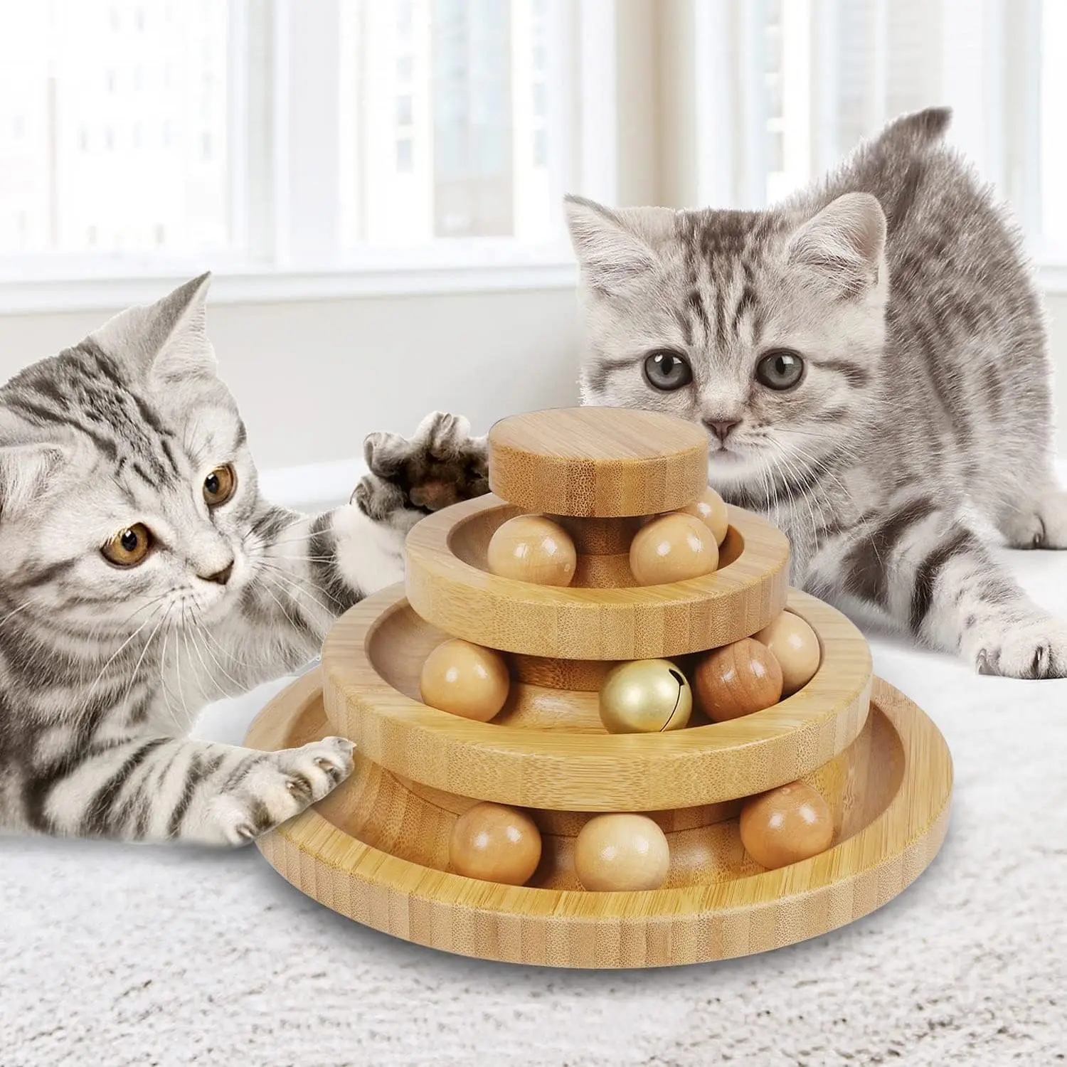 Cat Ball Track Toy, Cat Toy Roller, Three-Layer Ball Tower with 9 Detachable Balls, Interactive Cat Toy, Suitable for Kittens' Intelligence and Physical Exercise DIY Round Fun Toy - Medium Size