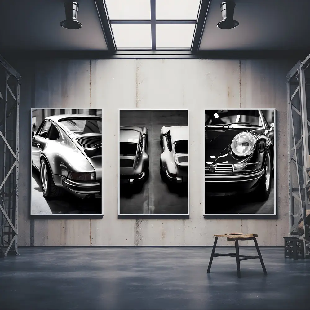 3 Pieces Optional Wooden Frame Retro Luxury Mustang Racing Car Wall Poster And Print Retro Silver Supercar Canvas Painting Classic Sports Car Wall Art Room Home Decor Commercial Store Atmosphere Hanging Painting Flat Anti-Wrinkle Art Canvas