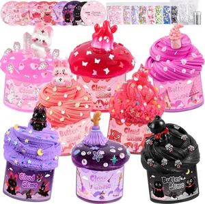 Summer Spring Gift Red Black Slime Kit 8 Packs, Kids Slime Toys, Cloud, Butter Clear Slime with Cute Bunny Cat Charms, Goodie Bag Stuffers for Birthday Christmas Easter Gift