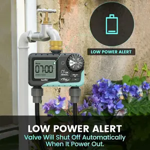 RAINPOINT Garden Hose Watering Timer - 2 Zone Sprinkler Timer, ABS/Brass Water Inlet, Programmable Watering Smart Irrigation Timer, Rain Delay Mode (Manual), 18OPSI High Pressure Leakproof, Freeze Proof, Explosion Proof Outdoor Waterproof