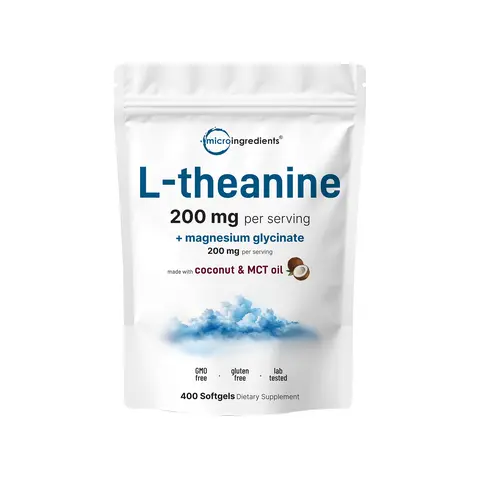 Micro Ingredients L-Theanine 200mg with Magnesium Glycinate 200mg, 400 Coconut MCT Oil Softgels