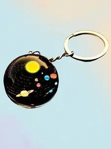 Vintage Solar System Time Gem Keychain, Fashion Accessory with Nine Planets Design, Perfect Gift for Friends and Family