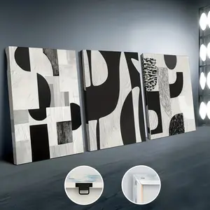 Modern Geometric 3pcs Wall Art Set - Black & White Abstract Canvas Prints, Wooden Framed, Ready to Hang, Various Sizes 8"x12" to 24"x36", Perfect for Living Room, Bedroom, Office Decor, Easy to Hang, Gift Choice - Decoration