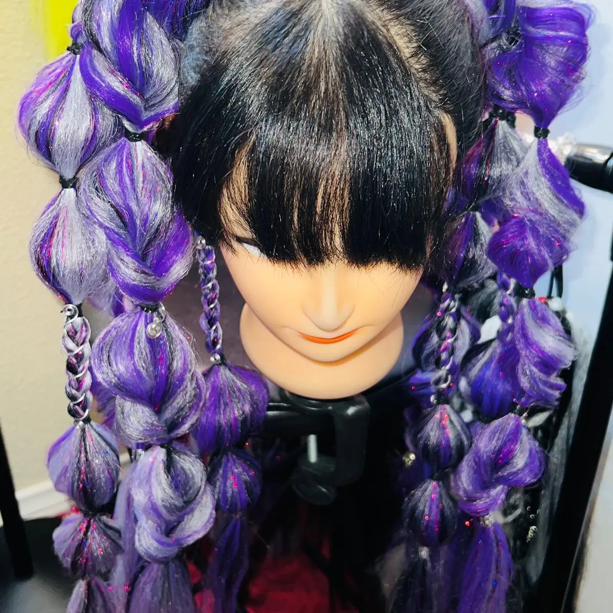 Purple/Black and White Pigtail Extensions (set) 27”