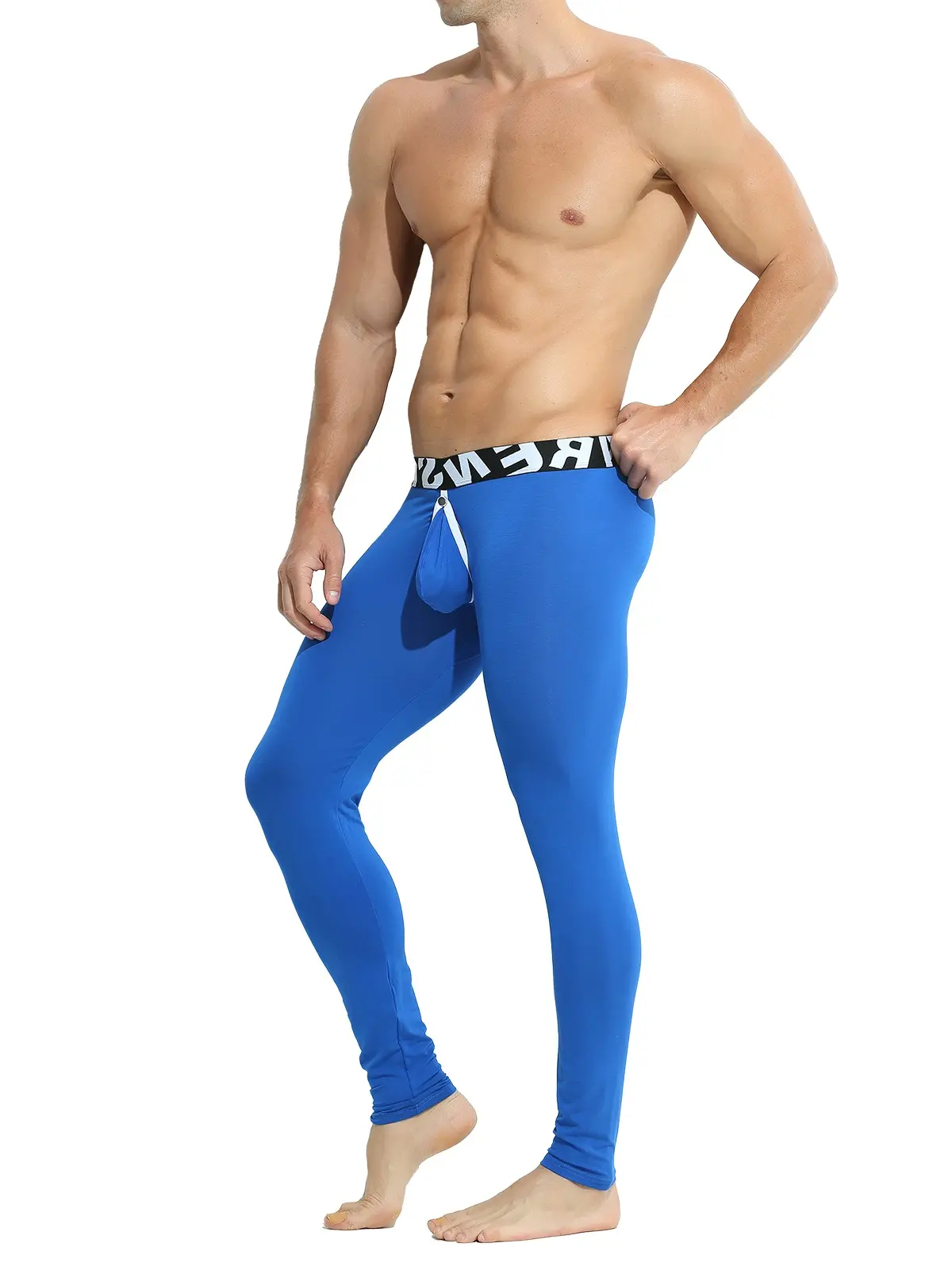 Men's Bamboo Fiber Thermal Leggings with Removable Pouch Front Open Cutout High Elastic Tight Fit for Outdoor Sports Gym Daily Fashion