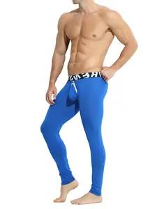 Men's Bamboo Fiber Thermal Leggings with Removable Pouch Front Open Cutout High Elastic Tight Fit for Outdoor Sports Gym Daily Fashion
