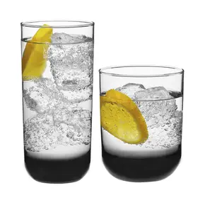 Libbey Polaris Tumbler and Rocks Glass Cups Set, Smoke Hue Mixed Drink Glasses with Straight Lines, Lead-Free, Drinkware Set of 16 for all Beverages