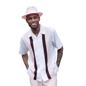 Vogue Collection: Montique Vertical Color Block Walking Suit Set In Pink - 2410