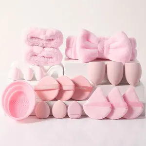 19PCS Makeup Tools Set Including:3PCS Makeup Sponges,3PCS Mini Makeup Sponges,3PCS Triangle Powder Puffs,3PCS Mini Air Cushion Powder Puffs,1pc Hairband,2PCS Hand Bowl Strap,1pc Makeup Brush Cleaning Tools,3PCS Air Cushion Powder Puff, Apply Smoothly, Eve
