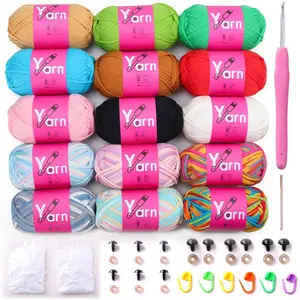 15 Pack Crochet Yarn Beginner - Black White Orange Red Green Rainbow  Yellow  Chunky Yarns - with Easy-to-See Stitches Beginner Yarn for Crocheting (15 * 50g) C