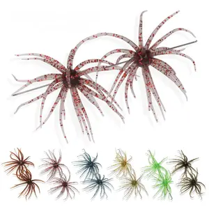 Boxed 6 Random Mixed Color Slow Sinking Floating TPR Sea Urchin Soft Bait, Realistic Multi Tentacle Lifelike Fuzzy Dice Artificial Fishing Lures, Universal Finesse Lures for Largemouth Bass Trout Crappie, Fits Drop Shot