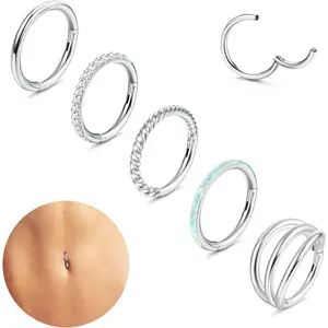 FINREZIO 3-5Pcs 316L Surgical Steel 14G Belly Button Rings Belly Ring Hoop Clear CZ Navel Rings Hoop Clicker Segment Belly Piercing Jewelry Gold Silver Tone 8mm 10mm 12mm Daily Nose Stud non tarnish jewelry