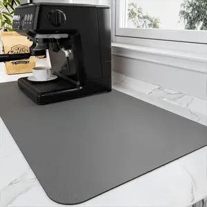 Coffee Mat - Absorbent Hide Stain Rubber Backed Dish Drying Mat for Kitchen Counter - Bar Mats for Countertops Accessories Fit Under Coffee Maker Espresso Machine Coasters Tableware Tear Traditional Black