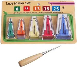 5 Sizes Bias Tape Maker Set 6MM 9MM 12MM 18MM 25MM Fabric Sewing Quilting Bias Binding Tools Come with 1 count awl