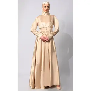 Golden Satin Flared Abaya with front Pleated