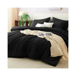 Twin XL Comforter Set Black, 5 Pieces Bed in a Bag Twin Extra Long Comforter Set with Sheets, 5PC Bedding Sets with Down Alternative Comforter, Sheets, Pillowcase & Sham for All Seasons