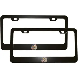 American Flag with Bald Matte Aluminum License Plate Frame with Black Screw Caps, 2 pcs 2 Holes Black Licenses Plates Frames, Car Licenses Plate Covers Holders for Us Vehicles/Women/Men ﻿