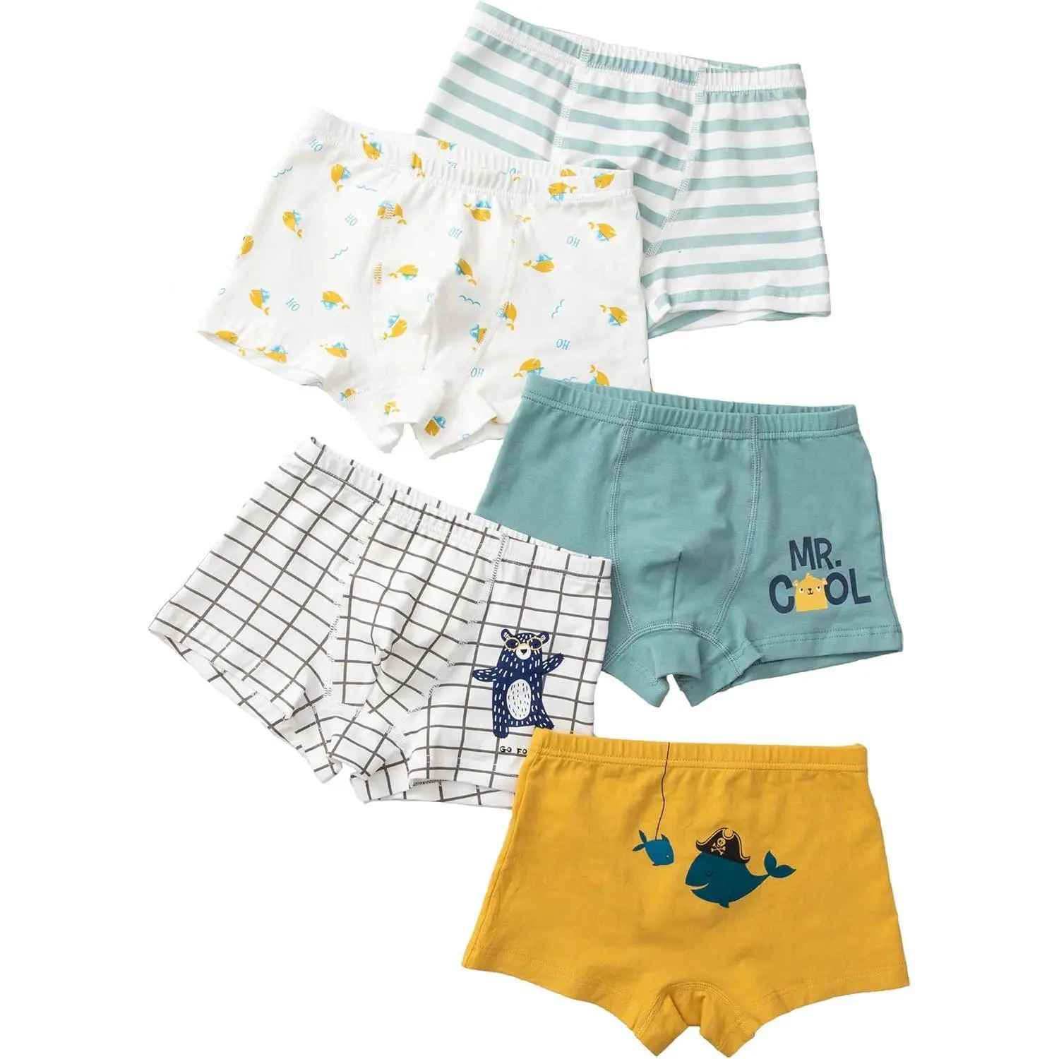 Boys' 5-Pack Boxer Briefs, Soft Fitted Cotton Underwear with Cute Graphic Designs for Toddlers & Kids, Breathable, Sizes 3-12 Years, Cute Designs, 10 - 11 Years, Birthday, Elastane