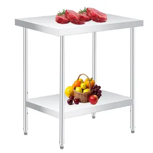 GARVEE Stainless Steel Table, Heavy Duty Worktable with Adjustable Undershelf, 2 Tier Metal Prep Table for Commercial Kitchen, Restaurant, Garages