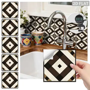 24PCS/Box FHZ Brown & White Geometric Diamond Peel and Stick Wall Sticker, PET Matte Waterproof Oil-Proof for Kitchen, Bathroom, Furniture