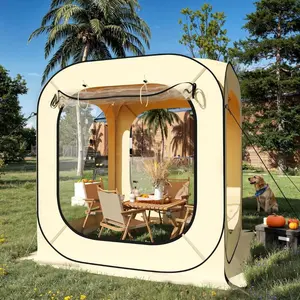 6x6 Ft Outdoor All Weather Pop Up Tent, 2-3 Person Instant Tent Shelter, Rainproof Camping Sun Shelter Coldproof & Windproof for Patio, Backyard, Deck, Sports Events, Beige